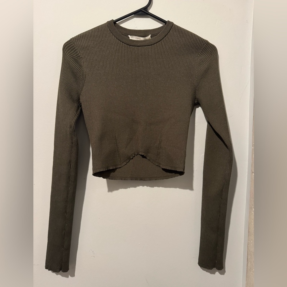 OAK + FORT Olive Ribbed Knit Crop Top
